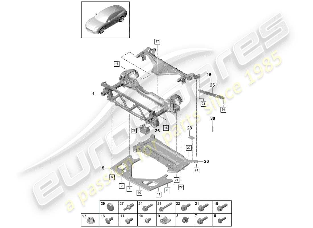 Porsche Panamera 971 (2017) sub frame Parts Diagram