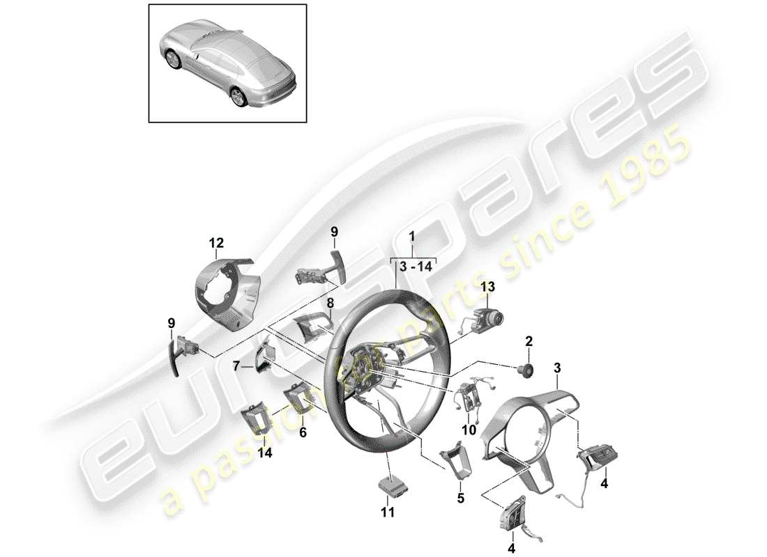 Porsche Panamera 971 (2017) STEERING WHEEL Parts Diagram