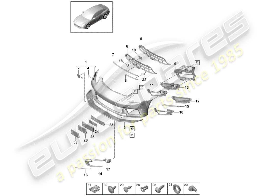 Porsche Panamera 971 (2017) BUMPER Parts Diagram