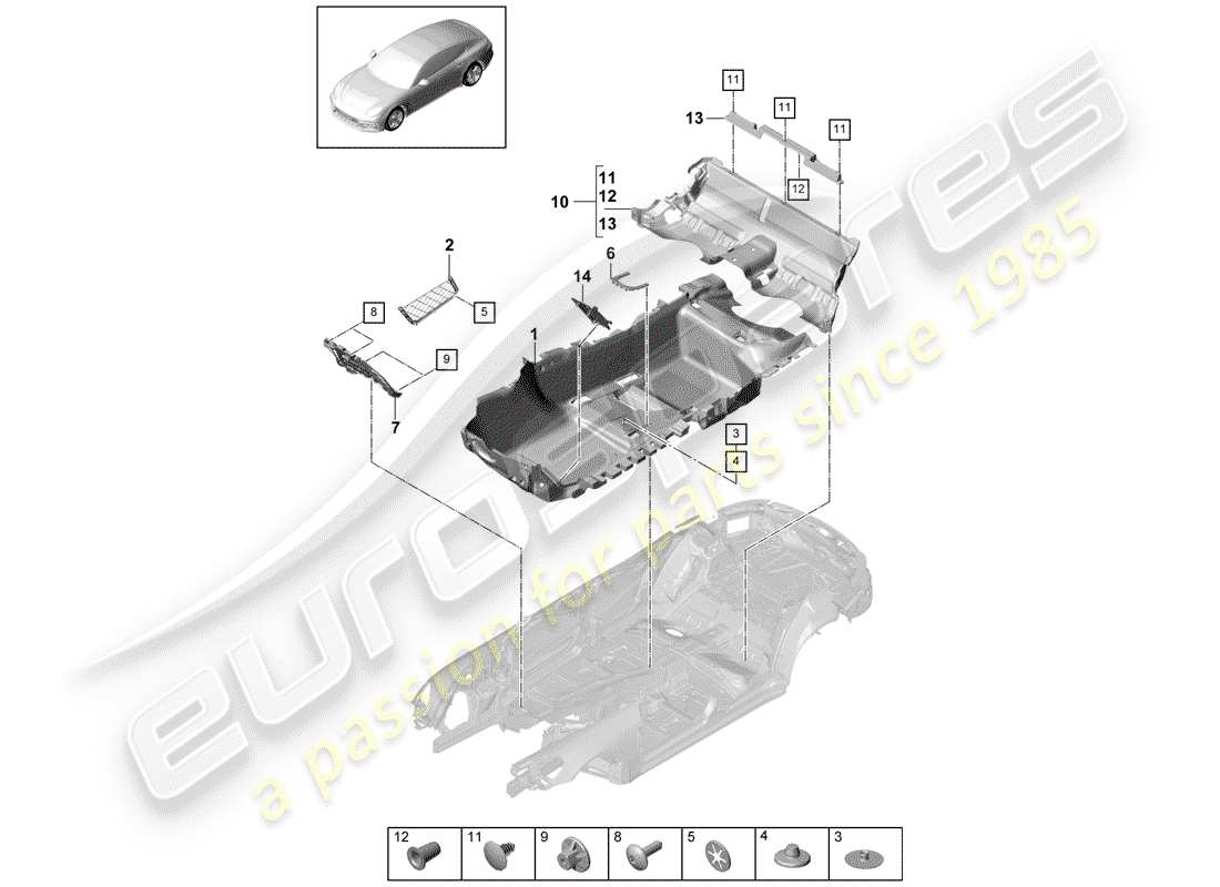 Porsche Panamera 971 (2017) floor cover Parts Diagram