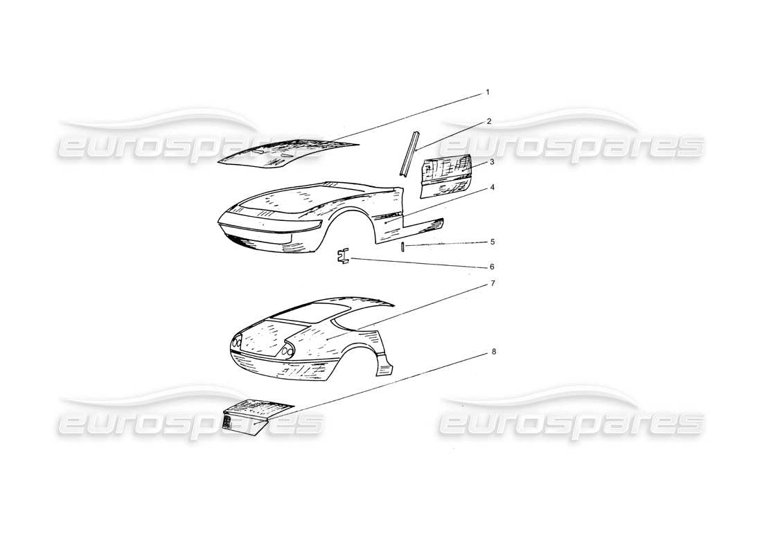 Ferrari 365 GTB4 Daytona (Coachwork) Front & Rear outer body panels Parts Diagram