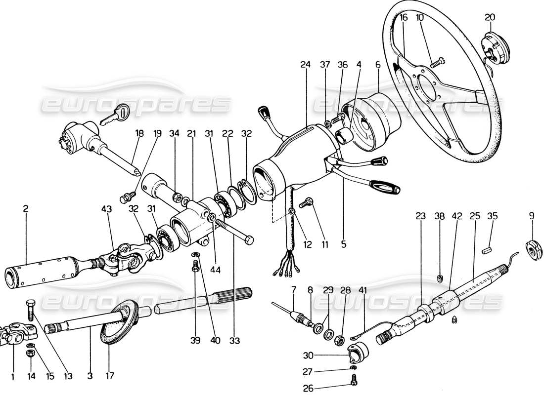 Ferrari 365 GT4 2+2 (1973) Steering Columm Part Diagram