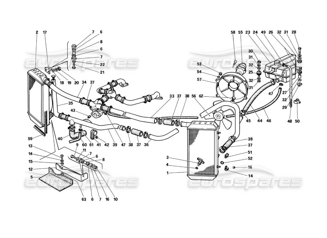 Ferrari Testarossa (1990) Cooling System Parts Diagram