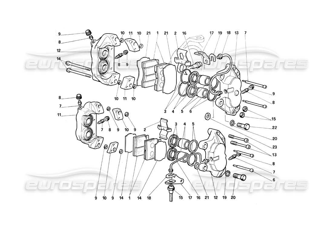 Ferrari Testarossa (1990) Calipers for Front and Rear Brakes Parts Diagram