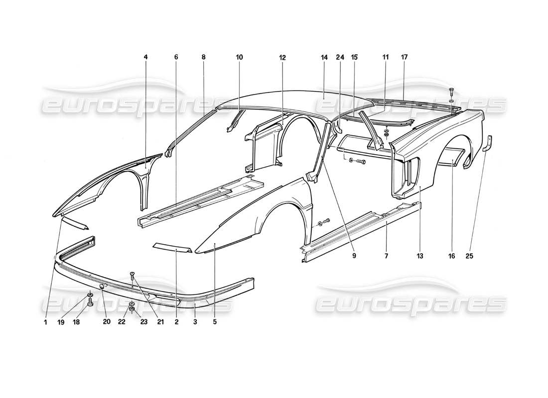 Ferrari Testarossa (1990) Body - External Components Parts Diagram