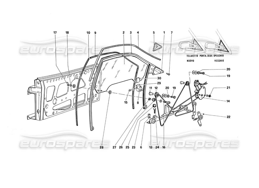 Ferrari Testarossa (1990) Door - Power Window Parts Diagram