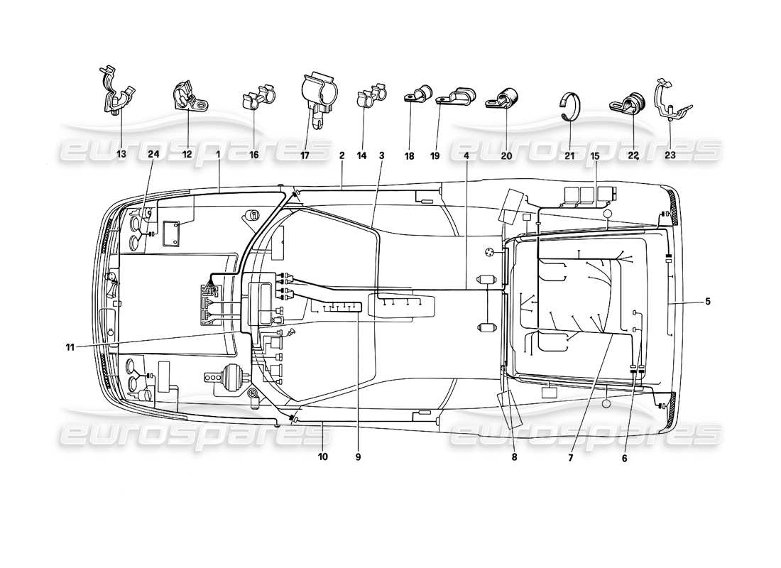 Ferrari Testarossa (1990) Electric System Parts Diagram
