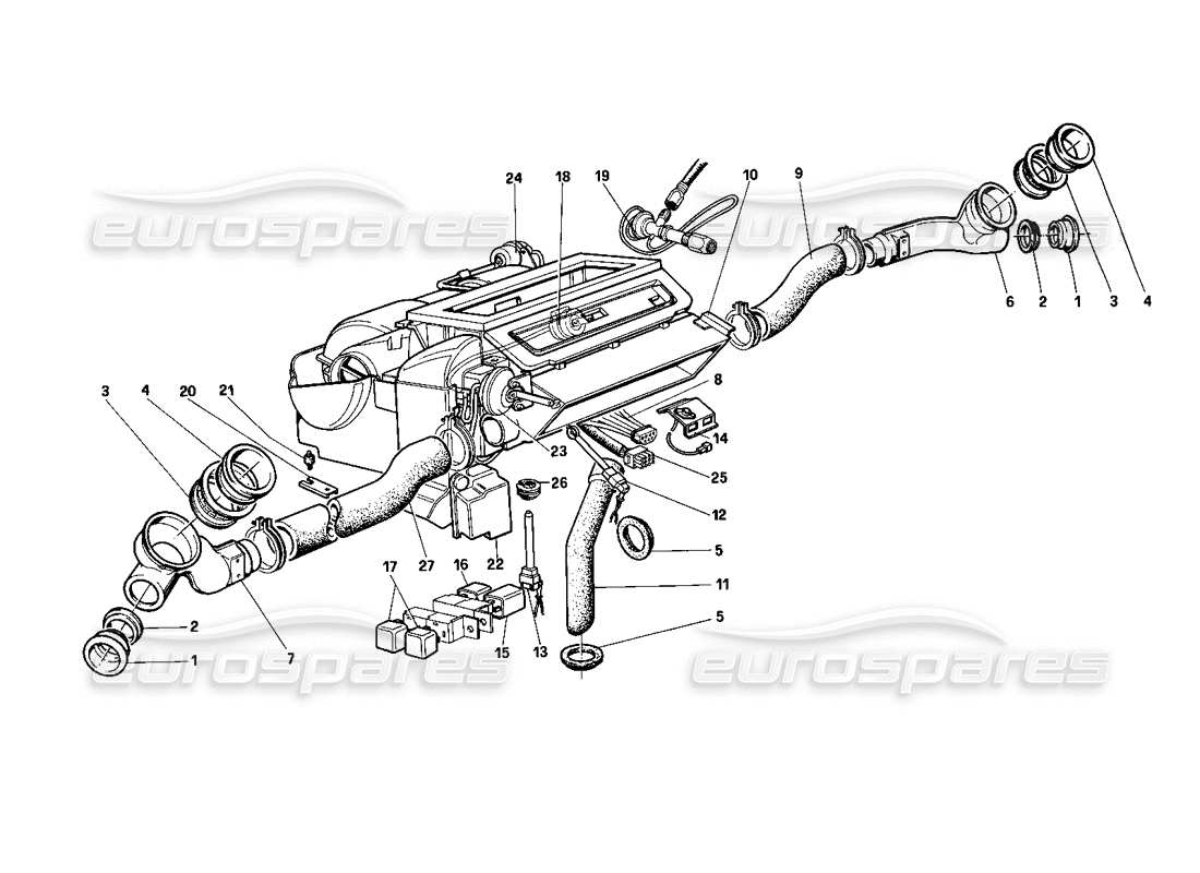 Ferrari Testarossa (1990) Heater Unit Parts Diagram