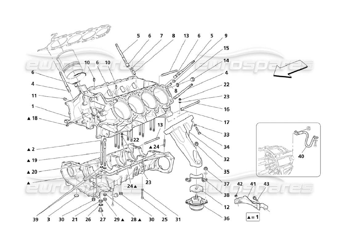 Maserati QTP. (2006) 4.2 crankcase Part Diagram