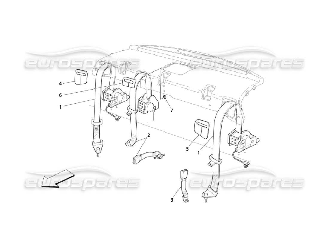 Maserati QTP. (2006) 4.2 REAR SAFETY BELTS Part Diagram