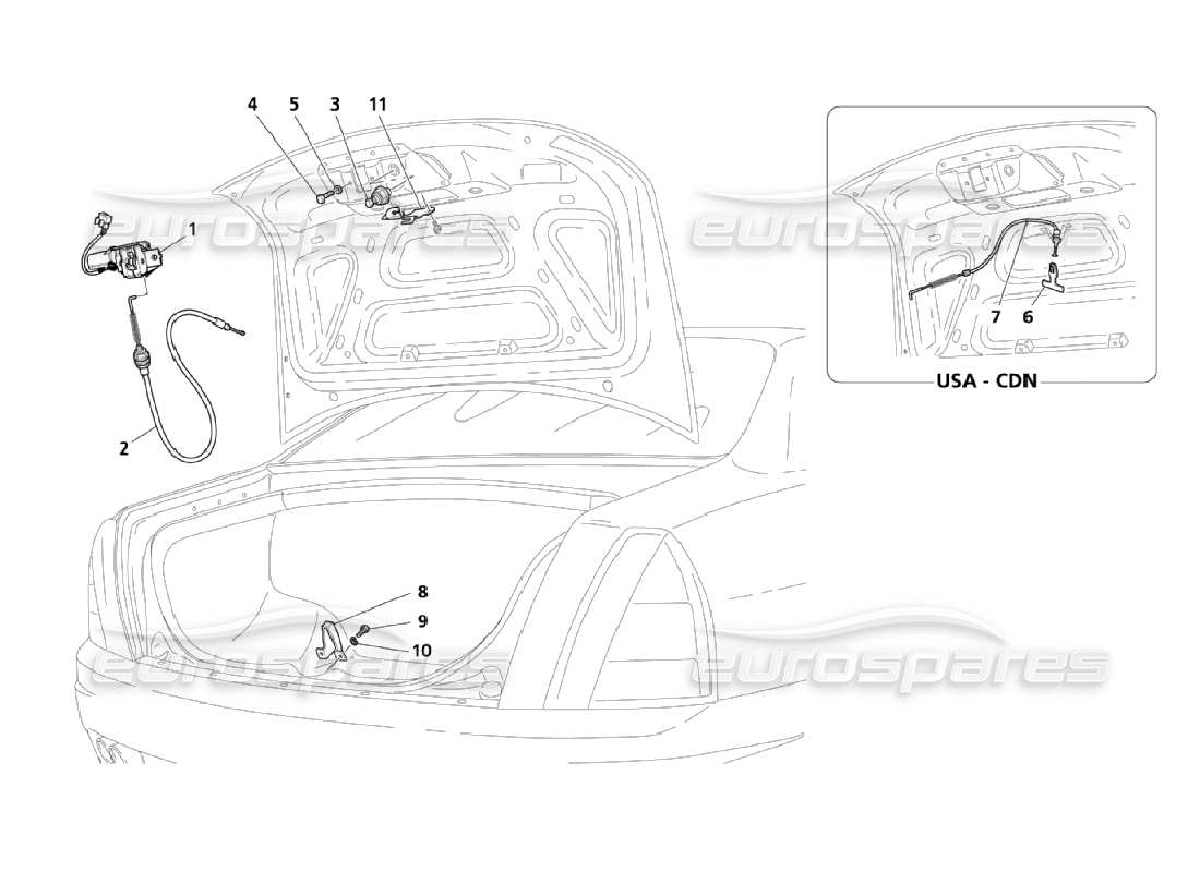 Maserati QTP. (2006) 4.2 Rear Hood Opening Device Part Diagram