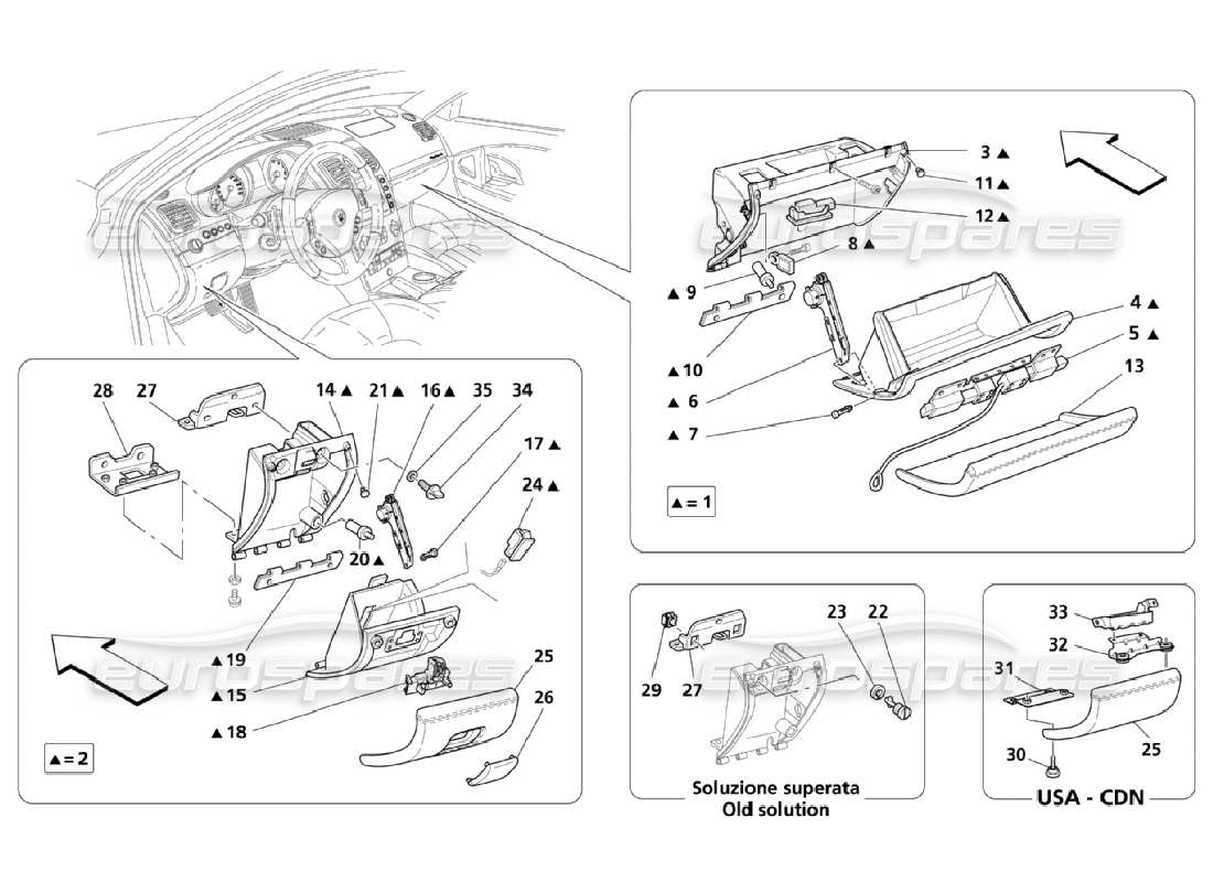 Maserati QTP. (2006) 4.2 Dashboard Drawers Part Diagram