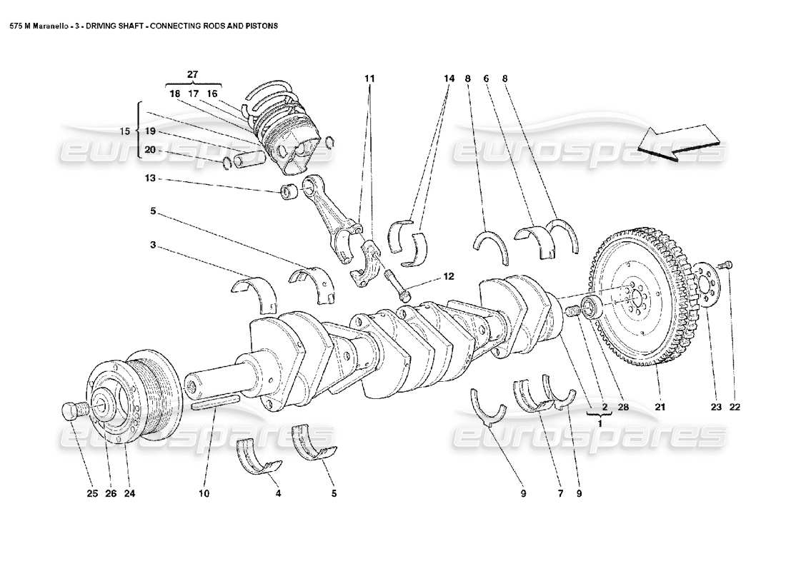 Ferrari 575M Maranello driving shaft connecting rods and pistons Parts Diagram