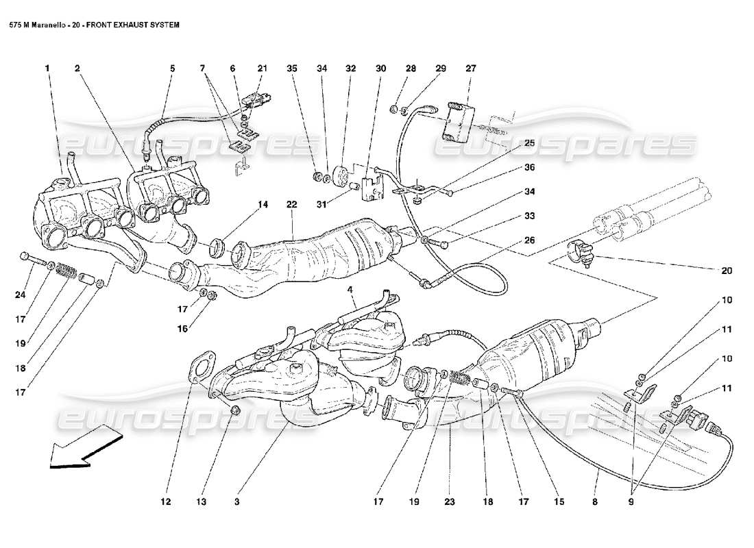 Ferrari 575M Maranello Front Exhaust System Parts Diagram