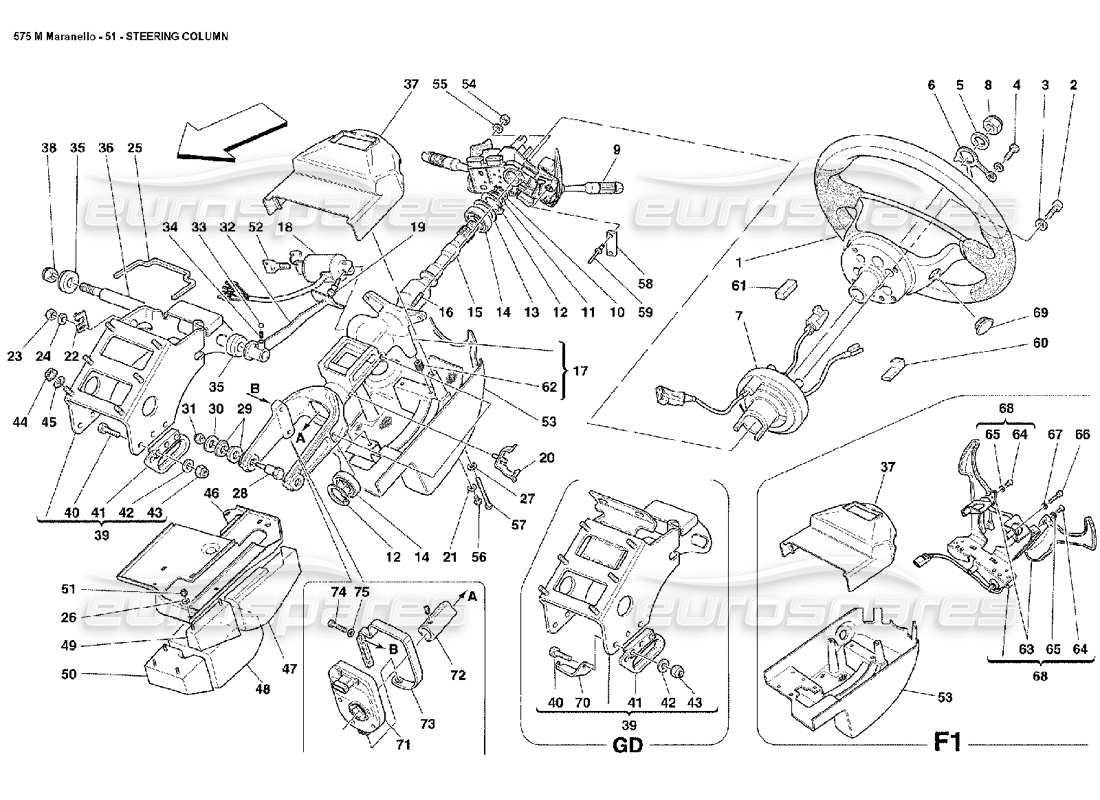 Ferrari 575M Maranello Steering Column Parts Diagram
