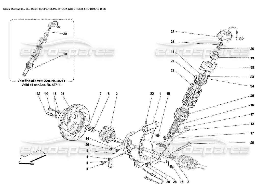 Ferrari 575M Maranello Rear Suspension Shock Absorber and Brake Disc Parts Diagram
