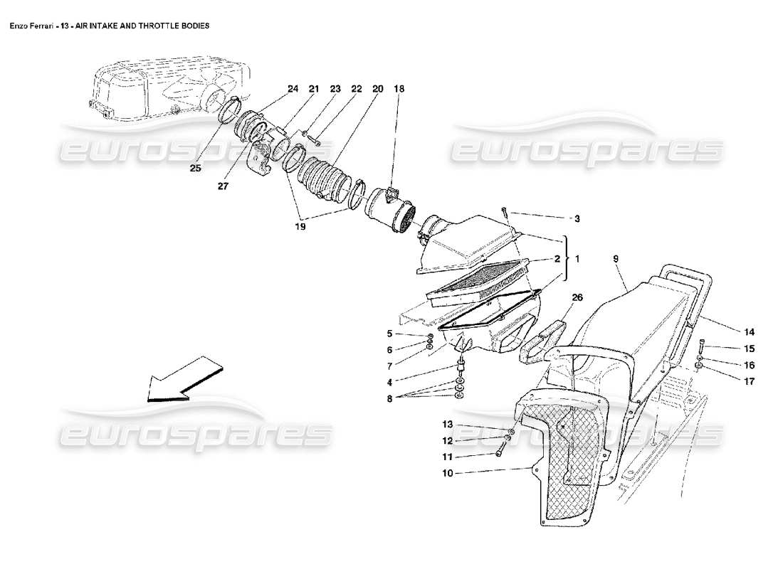 Ferrari Enzo Air Intake and Throttle Bodies Parts Diagram