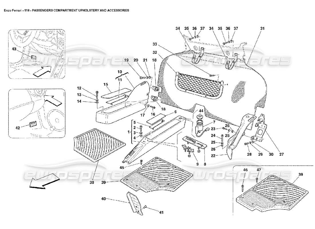 Ferrari Enzo Passengers Compartment Upholstery and Accessories Parts Diagram