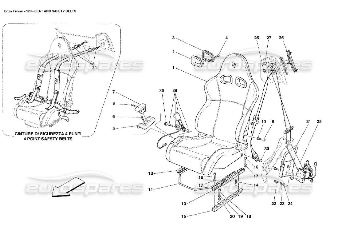 Ferrari Enzo Seat and Safety Belts Parts Diagram