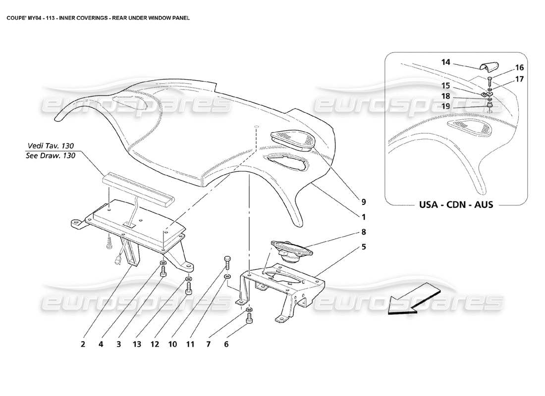 Maserati 4200 Coupe (2004) Inner Coverings Rear Under Window Panel Part Diagram