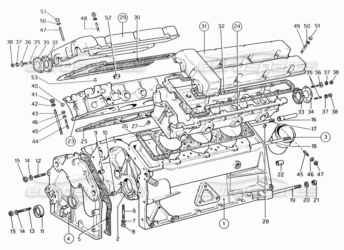 Ferrari 206 GT Dino (1969) crankcase and cylinder heads Parts Diagram