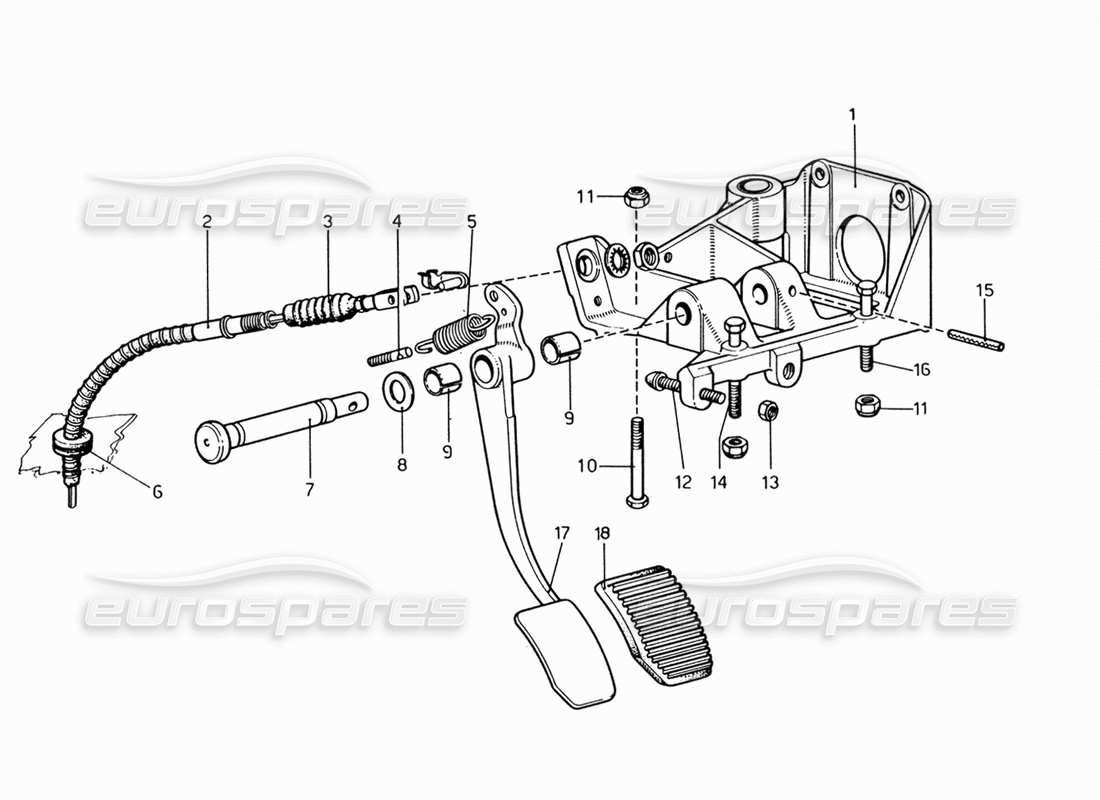 Ferrari 206 GT Dino (1969) Pedal Board - Clutch Control Parts Diagram