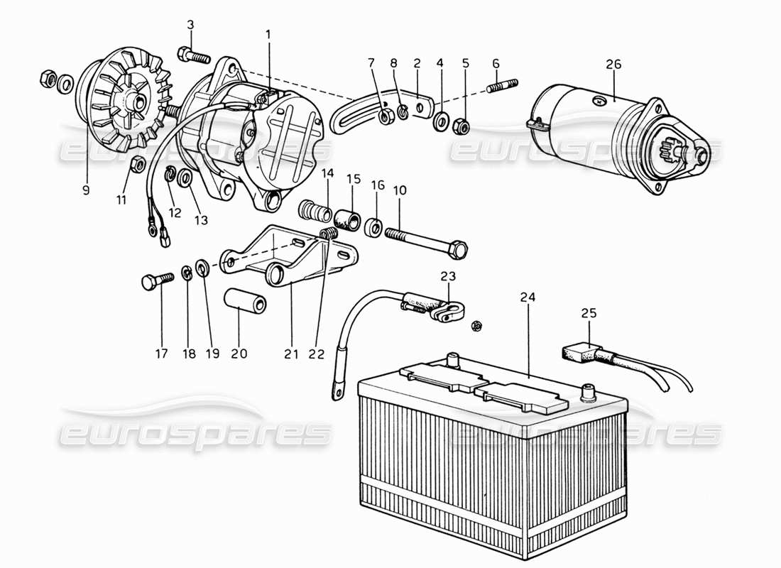 Ferrari 206 GT Dino (1969) Current Output - Starting Motor Parts Diagram