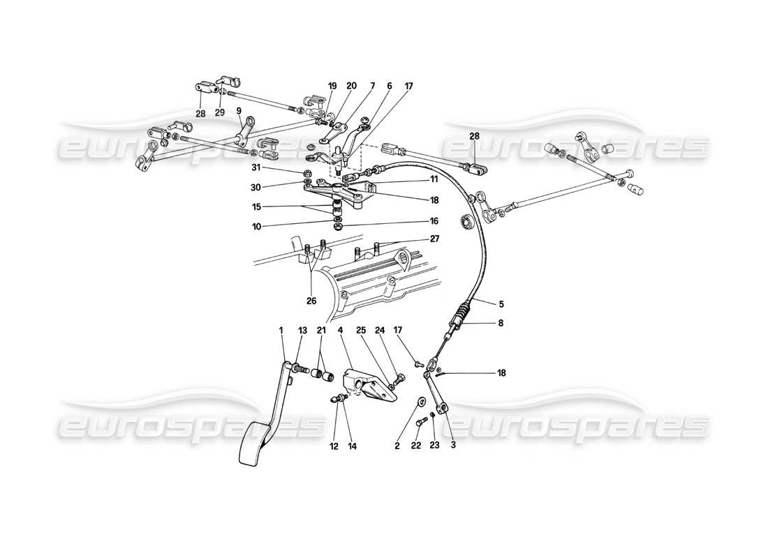 Ferrari 400i (1983 Mechanical) Throttles Controls (Valid for RHD Versions) Parts Diagram