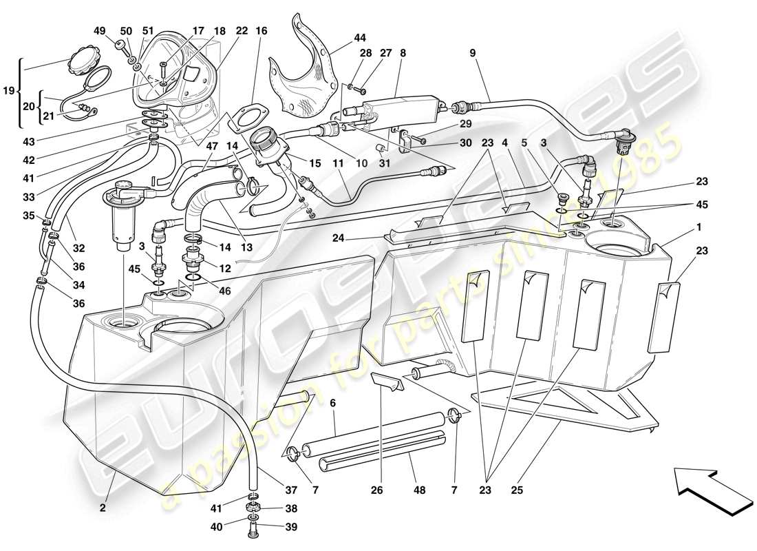 Maserati MC12 Fuel Tanks and Union Parts Diagram