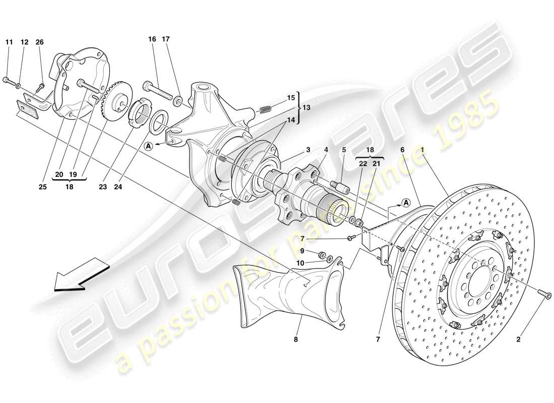 Maserati MC12 Front Brake Disc and Steering Knuckle Parts Diagram