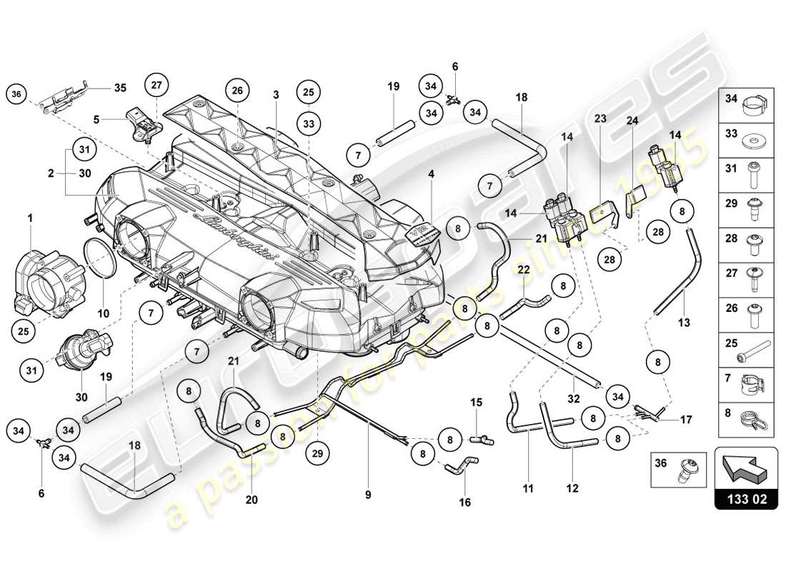 Lamborghini LP720-4 Coupe 50 (2014) INTAKE MANIFOLD Parts Diagram