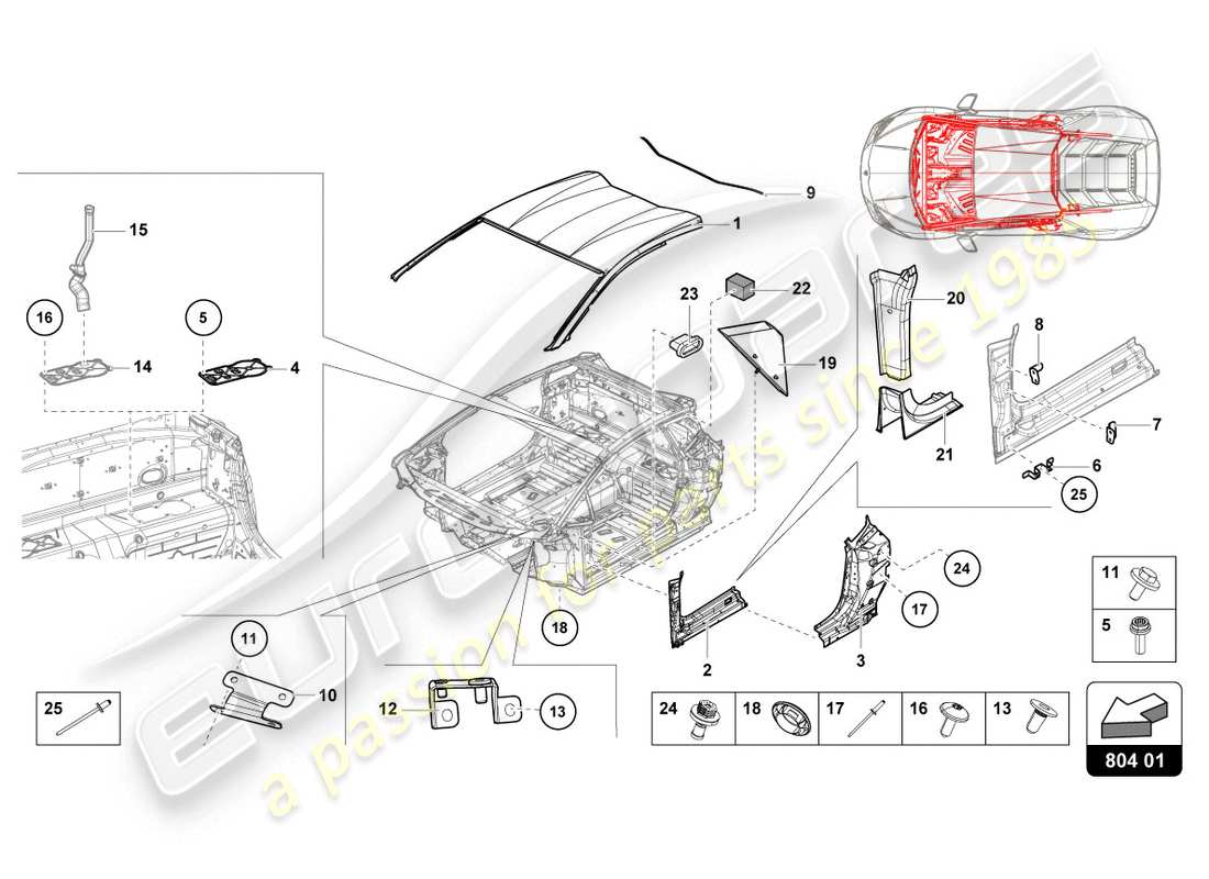 Lamborghini LP610-4 COUPE (2015) ROOF Parts Diagram