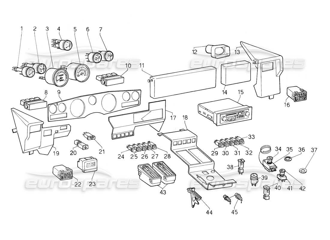 Lamborghini Countach 5000 QV (1985) Instruments (Valid for QV Variation - January 1987) Parts Diagram