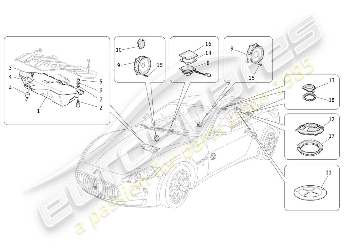 Maserati GranTurismo (2011) sound diffusion system Part Diagram