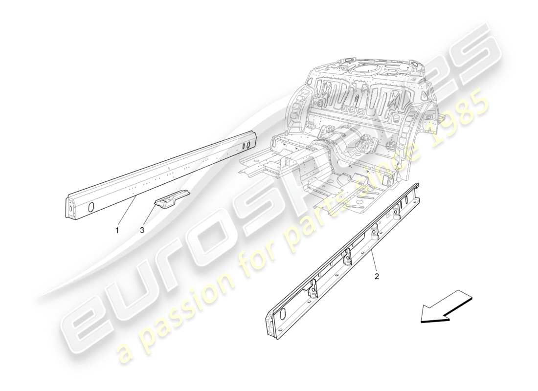 Maserati GranTurismo (2012) central structural frames and sheet panels Part Diagram