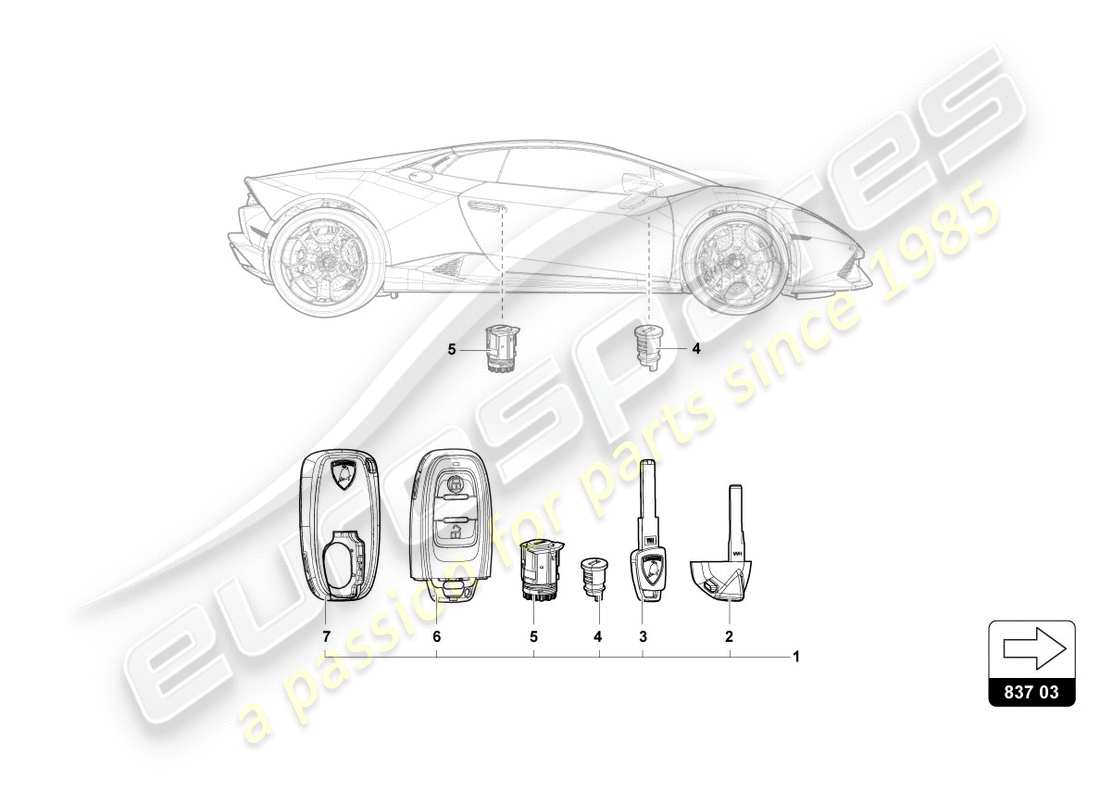 Lamborghini LP610-4 SPYDER (2019) LOCK WITH KEYS Part Diagram