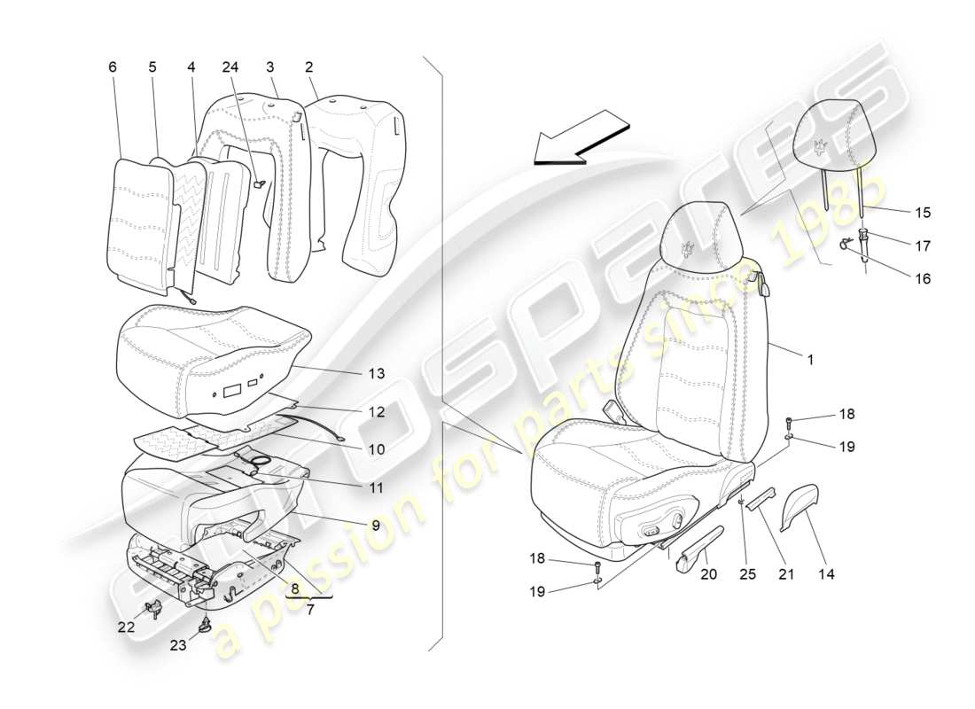 Maserati GranTurismo (2016) front seats: trim panels Part Diagram