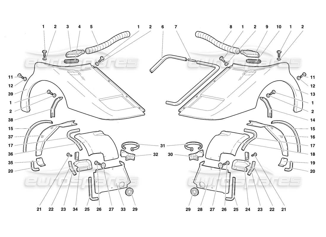 Lamborghini Diablo SE30 (1995) Front Body Elements Parts Diagram