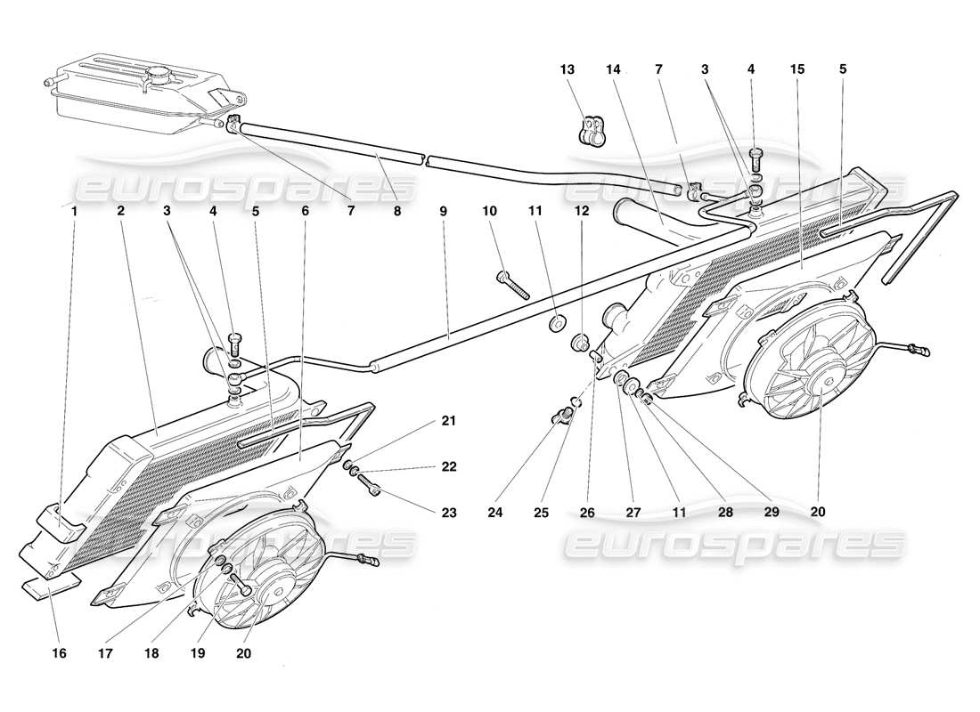Lamborghini Diablo SV (1997) Radiators and Electro-Fans Parts Diagram