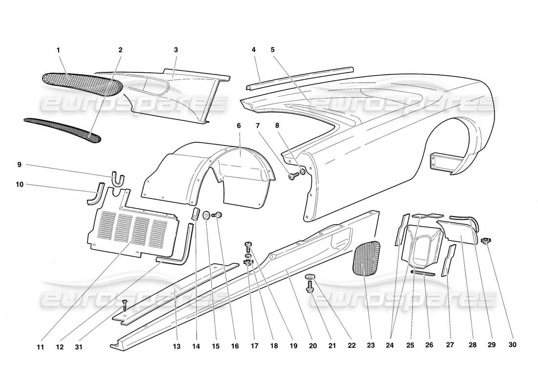 Lamborghini Diablo SV (1997) Body Elements - Left Flank Parts Diagram