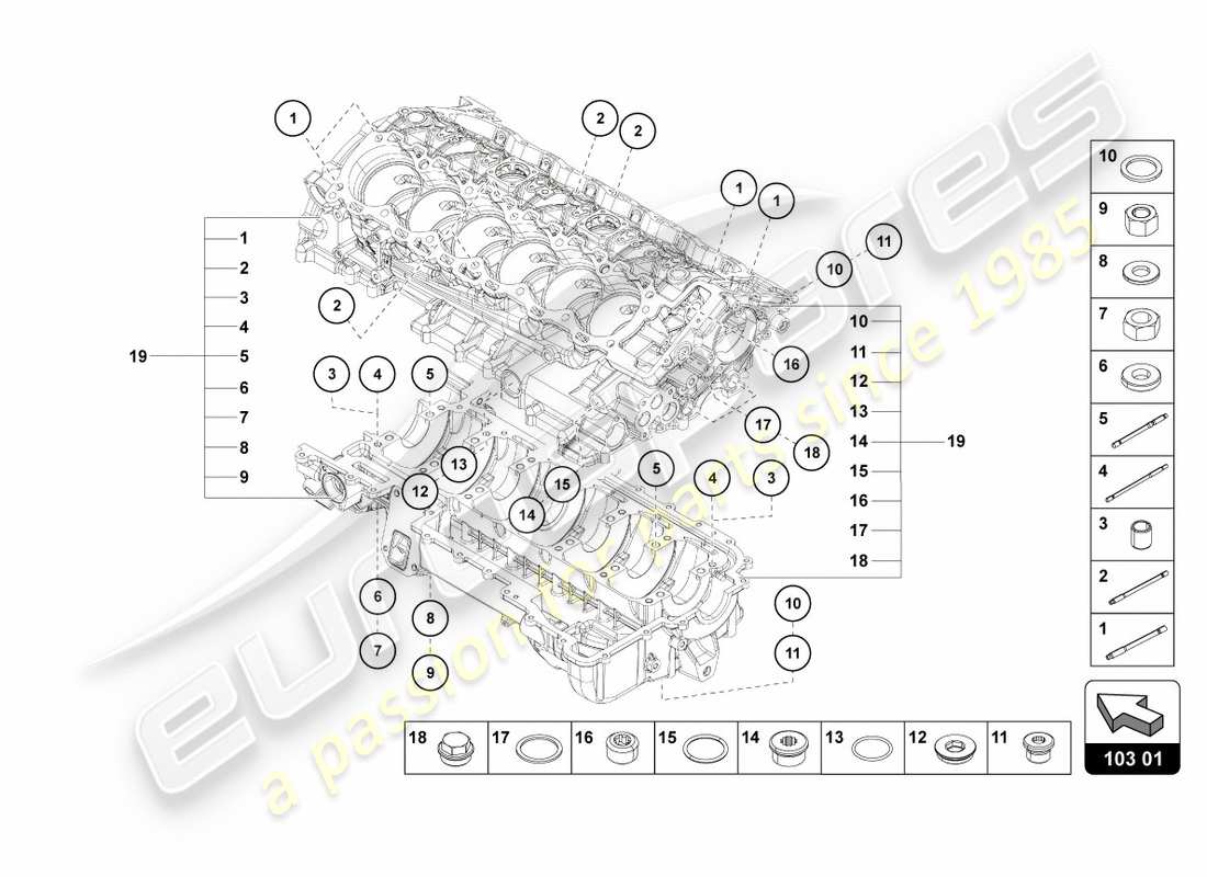 Lamborghini Centenario Roadster (2017) engine block Part Diagram