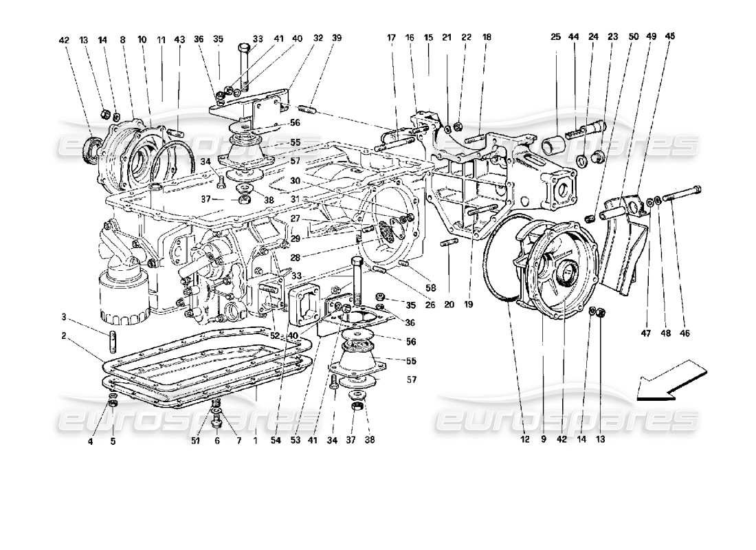 Ferrari 512 M Gearbox - Mounting and Covers Parts Diagram