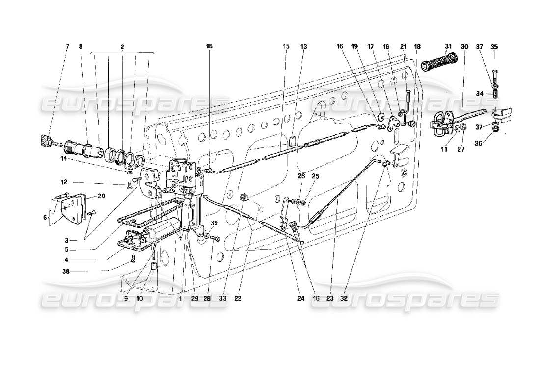 Ferrari 512 M Door - Locking Device Parts Diagram
