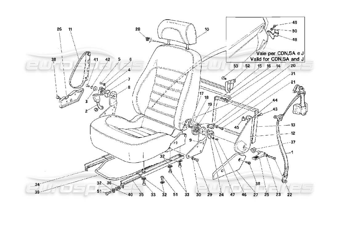 Ferrari 512 M Seats and Safety Belts -Not for USA- Parts Diagram
