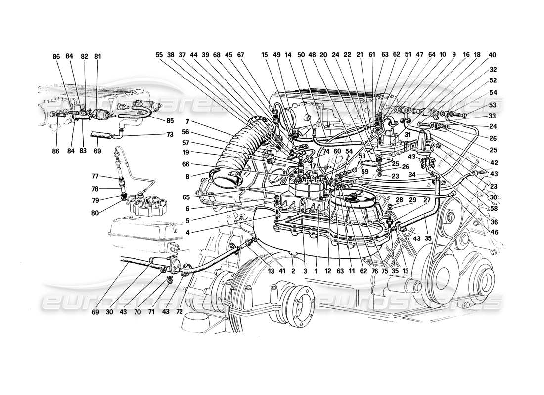 Ferrari 308 Quattrovalvole (1985) fuel injection system - fuel distributors, lines Parts Diagram
