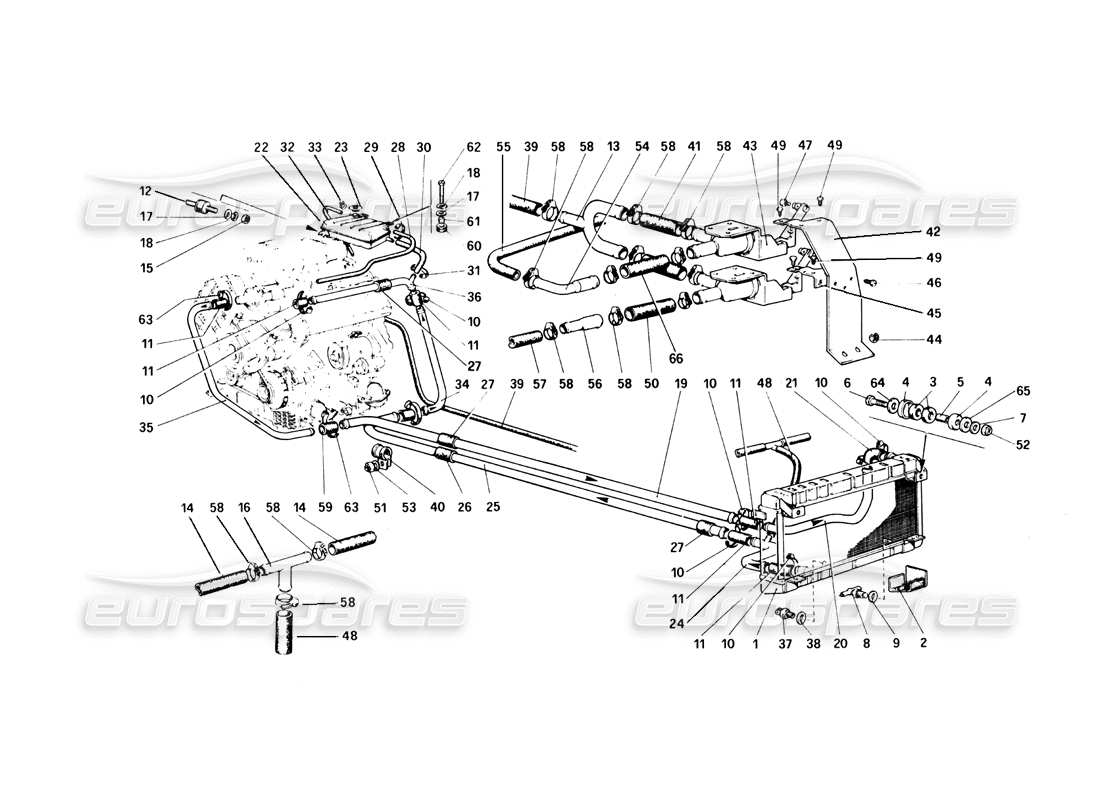 Ferrari 308 Quattrovalvole (1985) Cooling System Parts Diagram