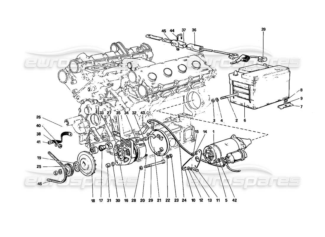 Ferrari 308 Quattrovalvole (1985) Electric Generating System (Engine With Single Belt) Parts Diagram