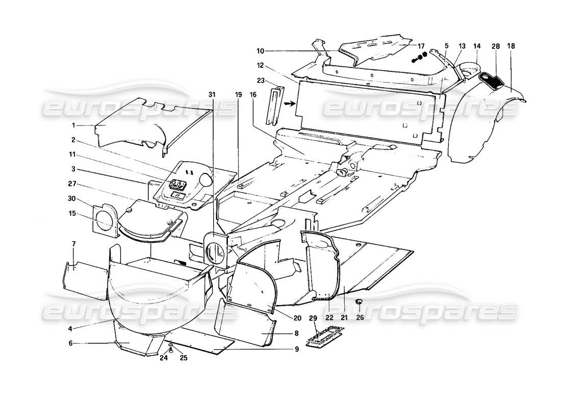 Ferrari 308 Quattrovalvole (1985) Body Shell - Inner Elements Parts Diagram