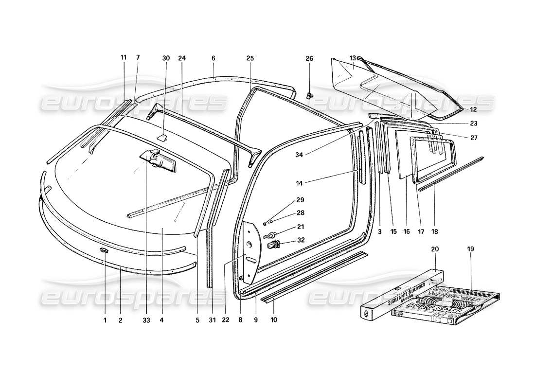 Ferrari 308 Quattrovalvole (1985) Glasses Parts Diagram