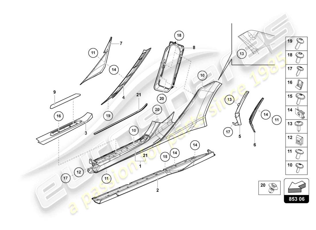 Lamborghini Sian (2021) LOWER EXTERNAL SIDE MEMBER FOR WHEEL HOUSING Part Diagram